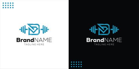 Fototapeta premium Creative Letter D Diamond Logo design with fitness barbell, design inspiration, vector