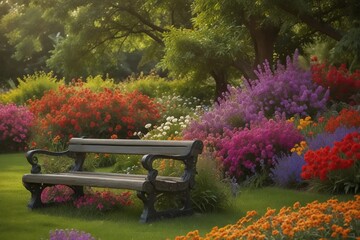 bench in the park. Enchanting Garden: A Floral Oasis of Whimsy and Delight	
