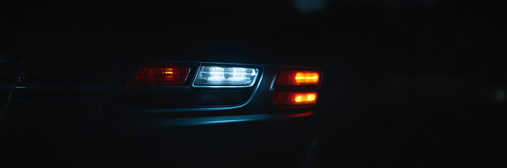 Car headlights. Exterior detail. Car luxury concept. Detail on one of the LED headlights modern car...