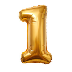 gold foil number 1 celebration balloon on white background