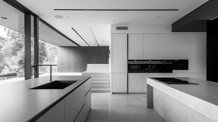 This kitchen combines rustic charm and modern chic, featuring rich wood accents, ample natural light through large windows, and a stylish, functional layout.