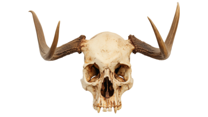 Decorated Skull with Horns and Antlers isolated on a transparent background