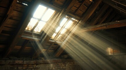Naklejka premium Sunlight in the aged attic