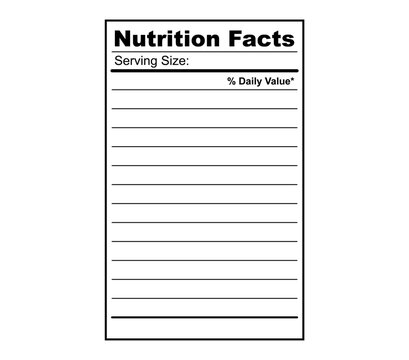Nutrition Facts information. Information about the amount of fats, calories, carbohydrates