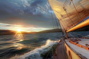 Fototapeta premium Dramatic Sunset Sailing in Rugged Landscapes