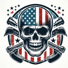 American flag badge design featuring a skull