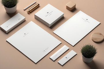 Mockup business brand template on gray background. Set of stationery with a black notepad.