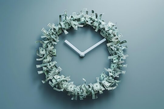 A creative concept of a clock made of currency symbols, symbolizing the timely nature of profitable opportunities