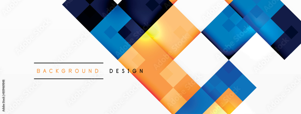 Poster vibrant colorfulness pops against a white background with blue and orange rectangles, triangles, and