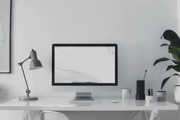 A designer s minimalist workstation with a computer screen showing a lightthemed UI design app