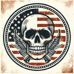 American flag badge design featuring a skull
