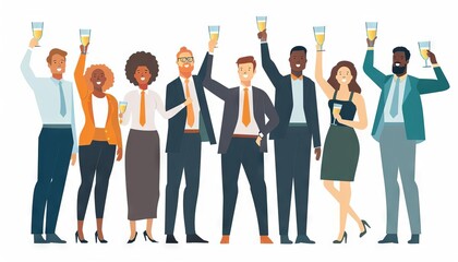 Obraz premium A diverse group of professionals celebrating a projects success, with their leader raising a glass for a toast