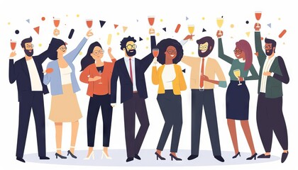 Fototapeta premium A diverse group of professionals celebrating a projects success, with their leader raising a glass for a toast