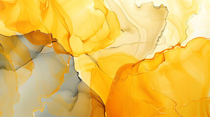 Golden yellow and ash gray abstract background, warm and subdued alcohol ink flow with oil paint...