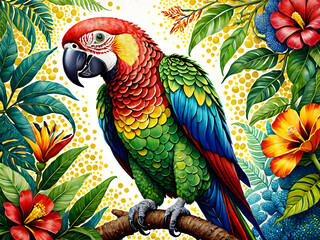 Fototapeta premium pointillism. Foliage,colorful parrot.