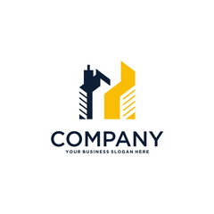 real estate logo design with building and house