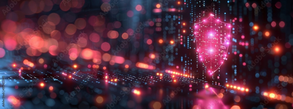 Aufkleber cybersecurity firewall visualized as a digital shield protecting data, styled as minimalistic