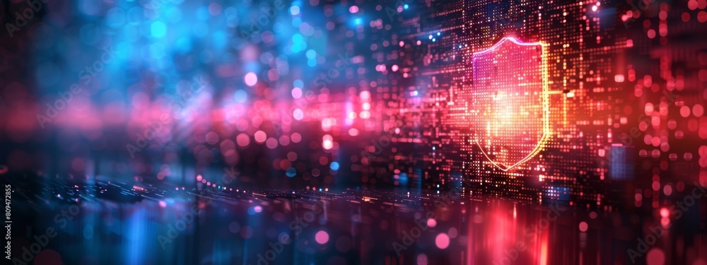 Aufkleber cybersecurity firewall visualized as a digital shield protecting data, styled as minimalistic