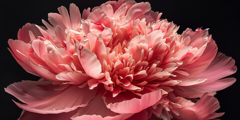 Beautiful pink colored peony spring flower in front of black background