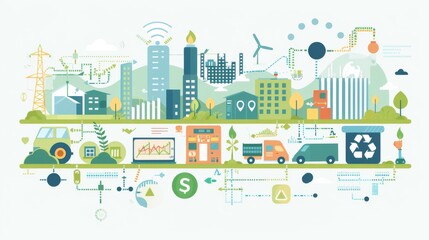 Depict the life cycle of a lithium-ion battery from manufacturing to disposal in a series of connected scenes, styled as a continuous, flowing infographic
