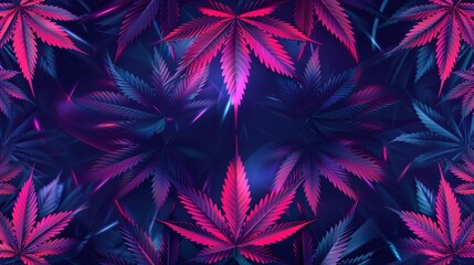 Designing Captivating Dark Backgrounds with Glossy Metallic Neon Marijuana Leaf Patterns, Embracing a Futuristic and Vibrant Aesthetic