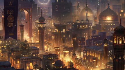 Enchanting Twilight Over an Animated Middle Eastern Cityscape