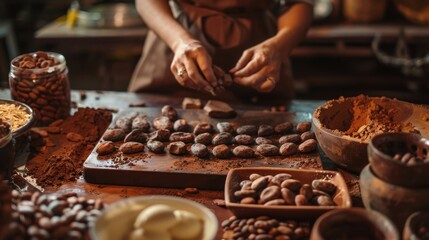 Artisan Chocolate Maker Crafting Gourmet Treats in Workshop