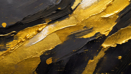 Closeup of abstract rough dark gold black art painting texture, with oil acrylic brushstroke