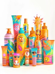 Vibrant Summer Sunscreen Bottles Collection with Playful Designs