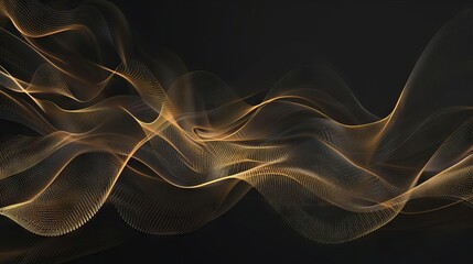 Fototapeta premium A minimalist composition of thin, elegant lines in gold, weaving into intricate wavelike patterns on a dark background