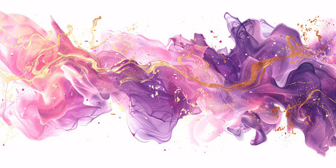 Abstract purple, pink, golden and white marble ink liquid fluid background