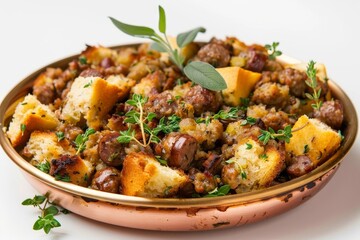 Succulent Bite: Air Fryer Sausage Stuffing with Aromatic Sage Sprigs