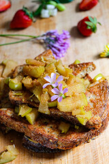 French toast with cinnamon caramelized green apple with honey 