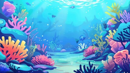 Fototapeta na wymiar Coral reef near beach flat design front view marine life theme water color Tetradic color scheme