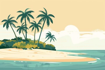 Fototapeta na wymiar Coastal sand flat design side view island escape theme cartoon drawing Complementary Color Scheme