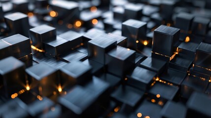 Fototapeta premium A network of blocks being assembled into larger clusters, symbolizing modular growth and scalability