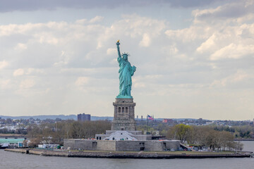 Statue of Liberty as seen from ship in harbor