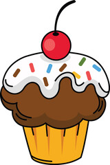illustration of cupcake outline white on background vector