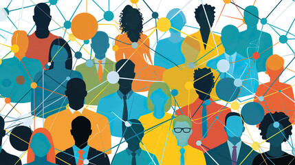 vector illustration of diverse people connected by social network lines, representing the power and impact of digital community building for marketing growth