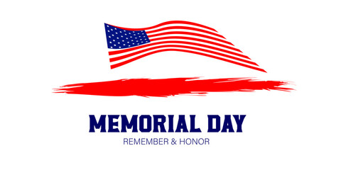 Memorial Day with American Flag Background Banner. U.S. Flag. United States Flag.Vector Illustration.