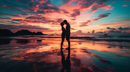 Embrace at Sunset: Silhouettes of Love