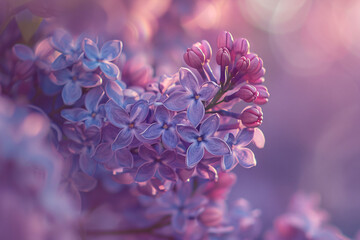 Close up of Common Lilac spring flower plant on blurry background