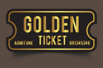 Golden ticket. Vip golden ticket. Realistic golden gradient ticket. 