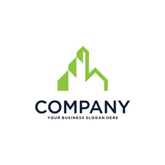 real estate logo design with building and house