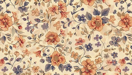 A seamless, tiled paper texture with repeating floral motifs