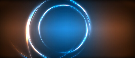 An electric blue circle emitting light represents an astronomical object in space. The visual effect lighting creates symmetry in the darkness, providing entertainment