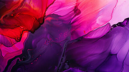 Vivid magenta and deep purple abstract painting, electric alcohol ink design with vibrant oil paint textures.