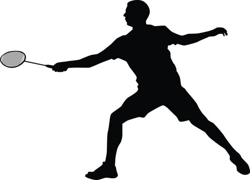 recommend clip art: Badminton player silhouette illustration. Athlete pose in sport game