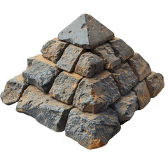 A photo of a pyramid made of dark gray rough stones.