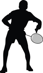 Badminton player silhouette illustration. Athlete pose in sport game